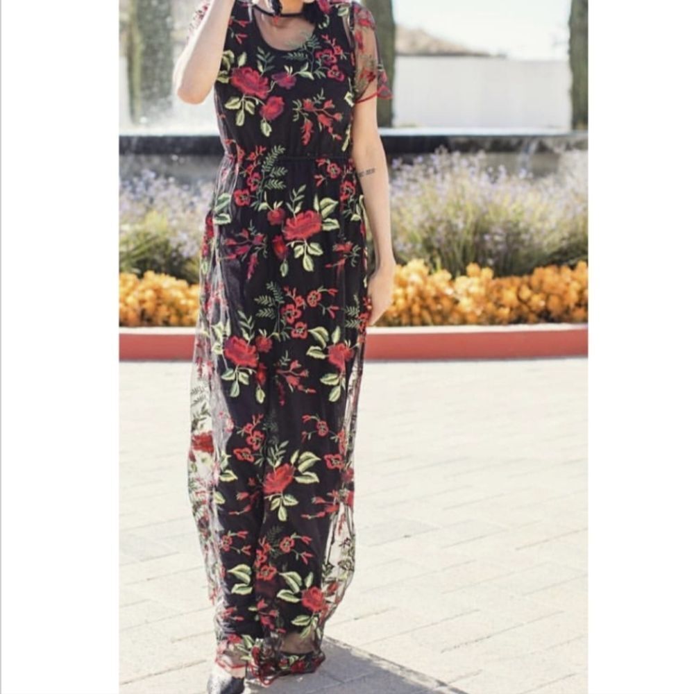 LulaRoe Deane 2 Red Floral Sheer Dress Size Small